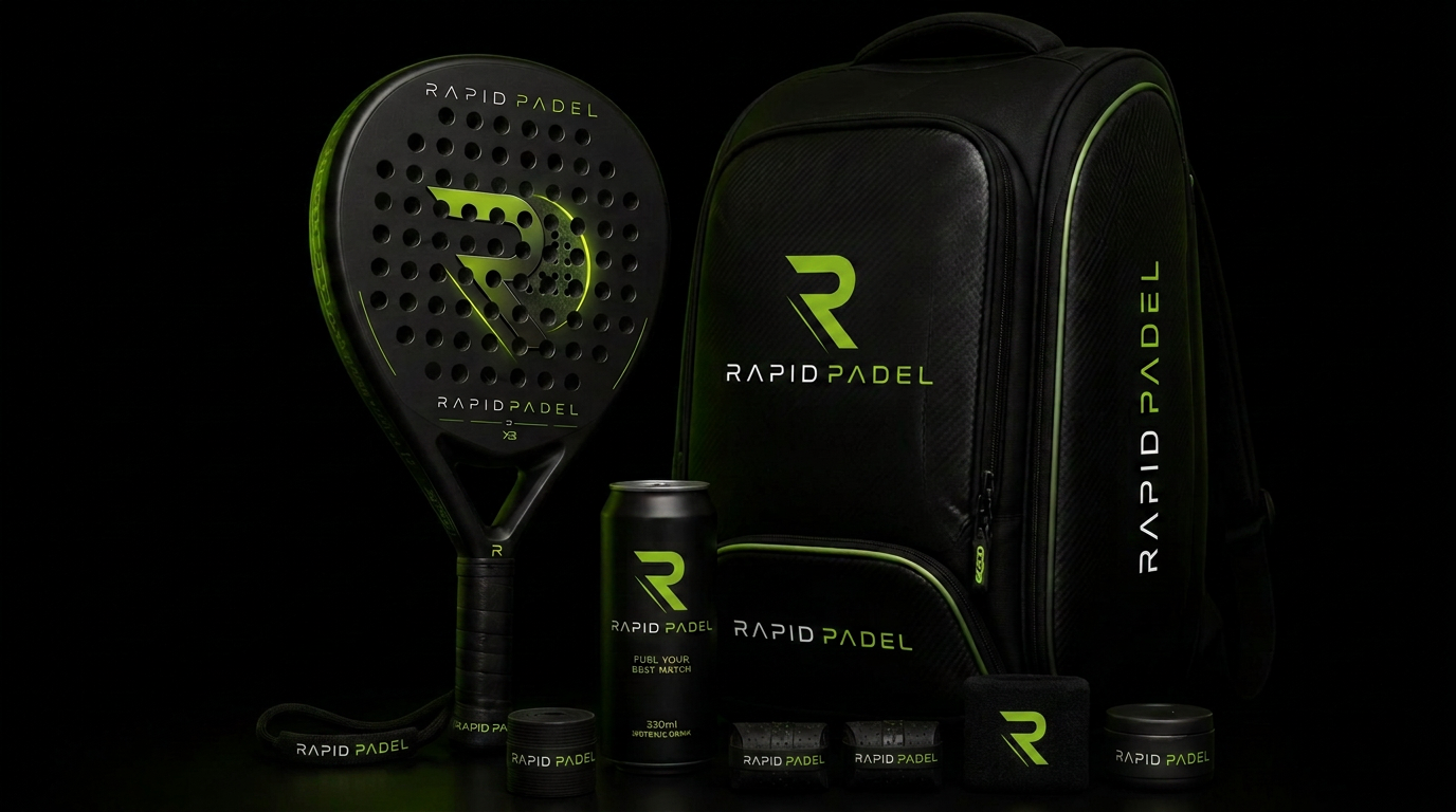 Rapid Padel branded racket, bag and accessories